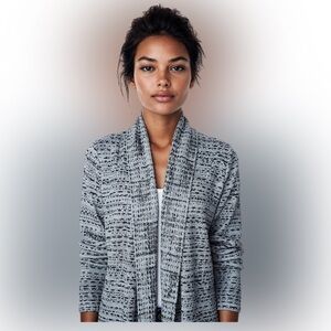 NWT Lularoe Caroline Black and White Printed Open Front Cardigan Size XL